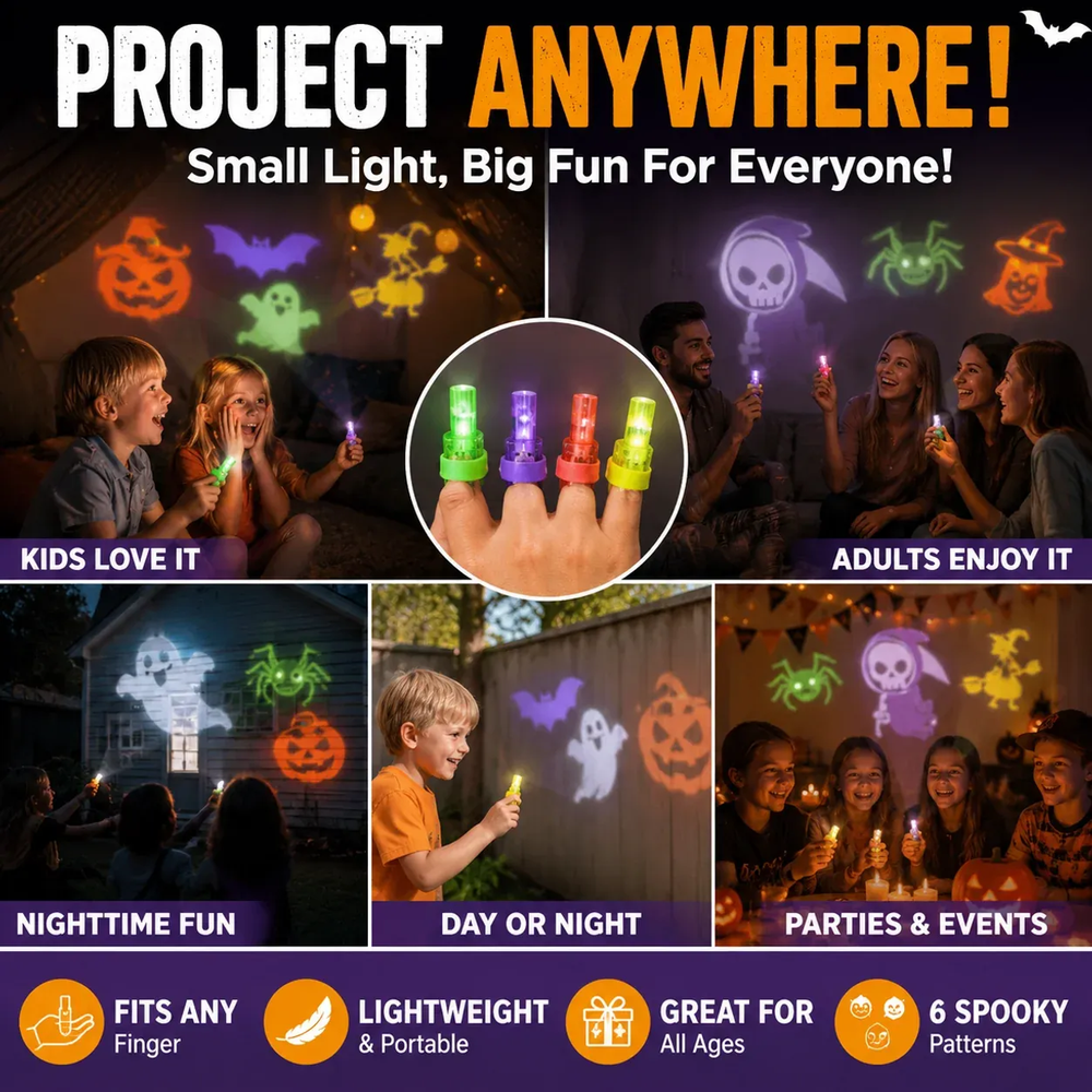 🔥 Last Day 50% OFF — 36PCS Spooky Halloween Pattern Finger Projector Lights Party Favors & Spooky Fun🎃